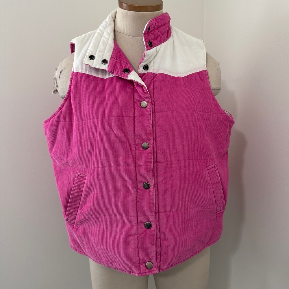 Duck Head Medium Pink & White Corduroy Reversible Vest ~ Pockets Snap DHJC
